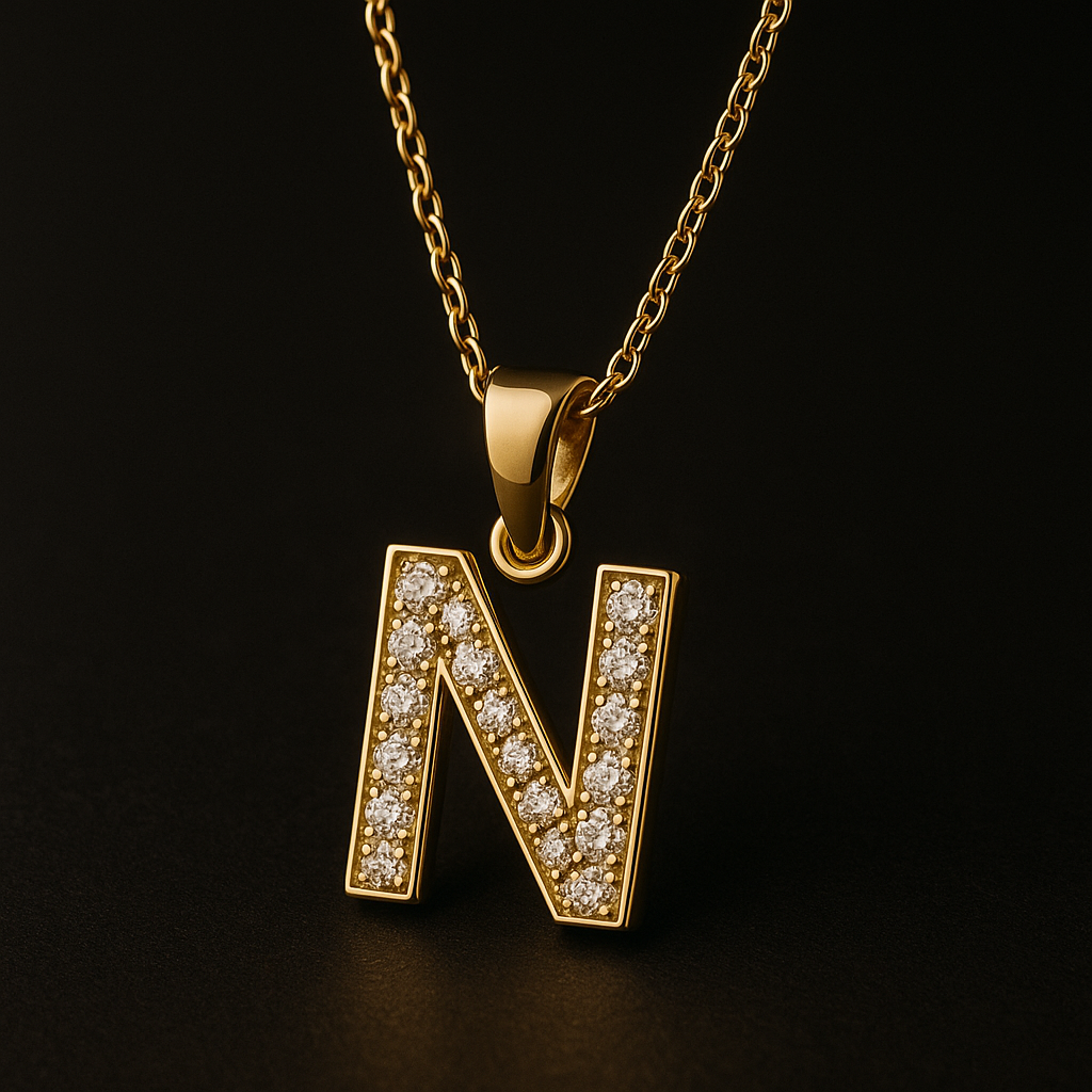 Custom by HK – 18K Gold Initial Pendant with Pavé Diamonds